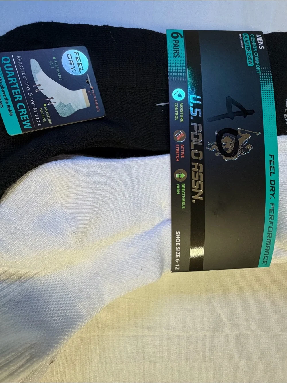U.S. Polo Assn. Men's Quarter Crew Socks - Black & White - 6 Pack